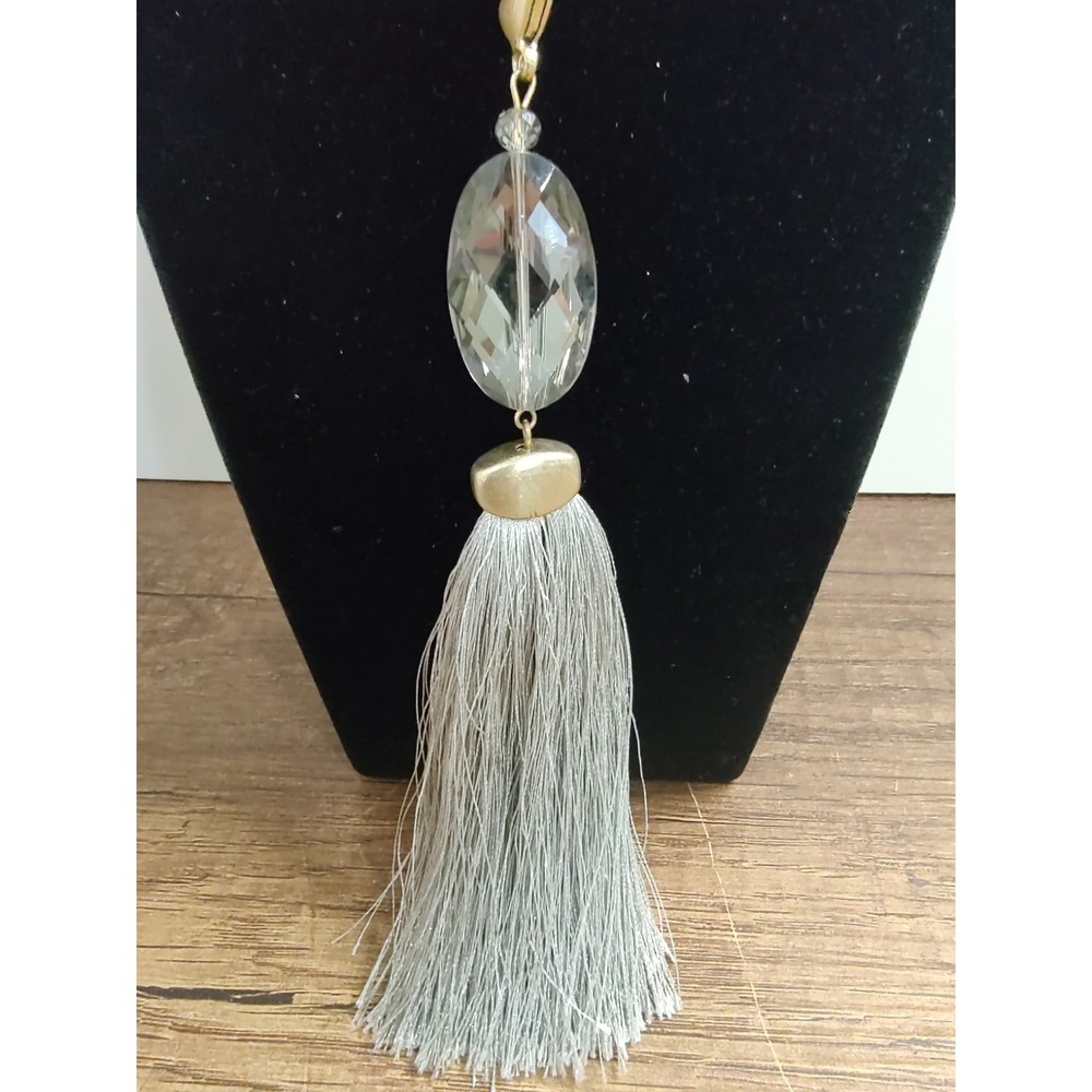 Premier Designs "Dazzled" Smoky Crystal Matte Silver & Gold Tassel Necklace 32" - Picture 2 of 7
